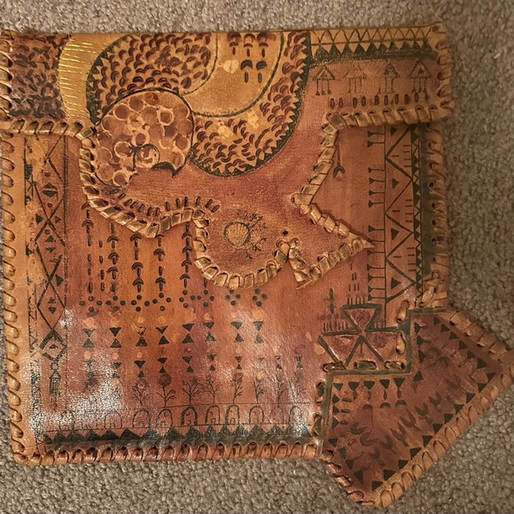 Handcrafted Leather Pouch with Tribal Design - Picture 1 of 3